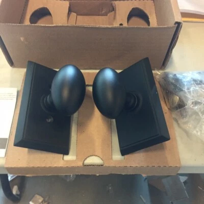 Emtek Egg Knob Passage w/ Rectangular Rose Flat Black 8121EUS19 - Image 1 of 3