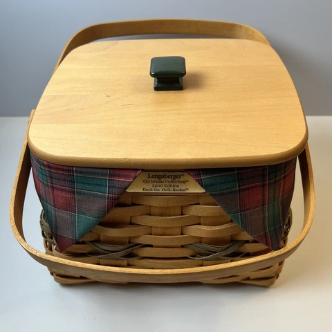 Longaberger Christmas Collection Deck the Halls Basket Liner Protector Lid 2000 Cover