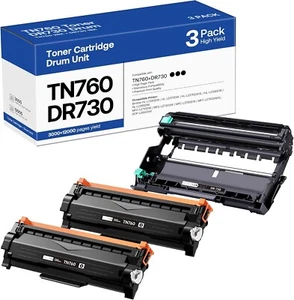TN760 Toner Cartridge (2) & DR730 Drum Unit (1) Replacement for Select Brother - Picture 1 of 13