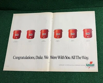 Rare GATORADE Print Ad - Congratulations Duke: 1991 NCAA Mens Basketball Champs - Image 1 of 4