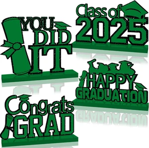 4Pcs Green Graduation Party Decorations Class of 2025 Congrats Grad Wooden Table - Picture 1 of 12