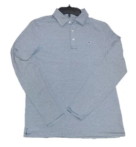 EUC Vineyard Vines Youth LS L(16) Blue & White Stripe Edgartown Polo MSRP $45 - Picture 1 of 3