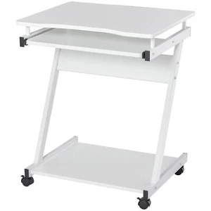 HOMCOM Movable Computer Desk with 4 Moving Wheels Sliding Keyboard Tray White - Picture 1 of 12