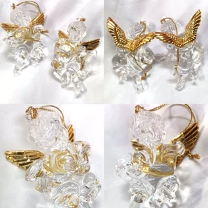 CRYSTAL CLEAR ACRYLIC CHERUB ORNAMENTS SET OF 2 VINTAGE 1996 - Picture 1 of 12