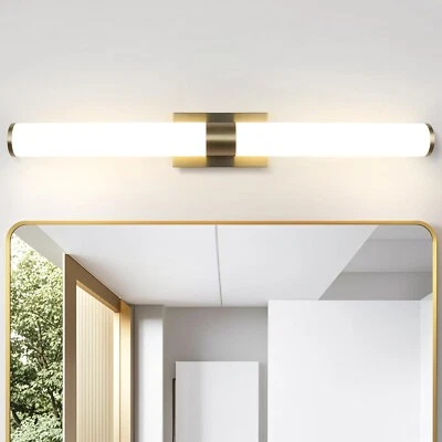 Modern Large Brushed Gold LED Vanity Light Bar Glass Shade 33" Long 3000k - Image 1 of 4