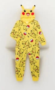 Pokemon Pikachu Hoodie Union Suit One Piece Pajamas 4-5, 8, 10-12, 14-16 Boys - Picture 1 of 3