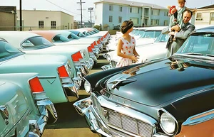 1956 New Chrysler Lined up at Dealership in front 7 x 11 Photograph - Picture 1 of 1