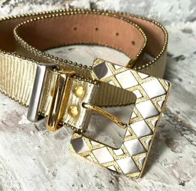 Bb Simon Gold Genuine Leather Belt Womens Size Medium - Image 1 of 4