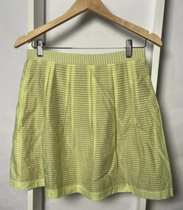 Rebecca Minkoff Mini Skirt Womens 8 Yellow Tan Stripe Soft Pleats 18 In Lined EC - Picture 1 of 14