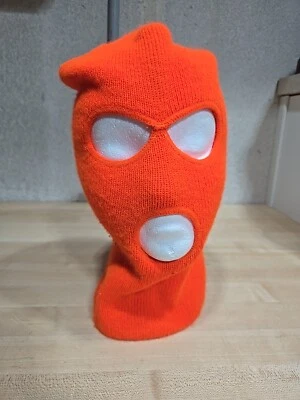 De Colección Invierno Esquí Sombrero Máscara 3 Agujeros Tejido Banco Ladrón Pasamontañas Gorra Años 80 Mancha Naranja* Foto 1 de 4