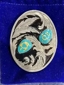 Native American Tribal Indian Faux Turquoise Cowgirl 1990s Vintage Belt Buckle - Picture 1 of 3