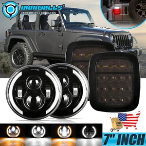7" Inch LED Headlights+LED Tail Lights Reverse For Jeep Wrangler 07-18 JK TJ CJ - Picture 1 of 12