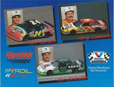 1994 TERRY LABONTE/JEFF GORDON/KEN SCHRADER "VALVOLINE" WINSTON CUP POSTCARD Cover