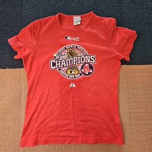 Boston Red Sox 2007 World Series Majestic Womens T-Shirt Medium Red Champions K1 - Picture 1 of 9