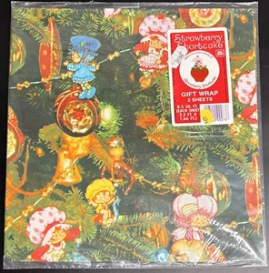 Vintage New Sealed Wrapping Paper Gift Wrap Strawberry Shortcake Christmas NOS - Picture 1 of 5