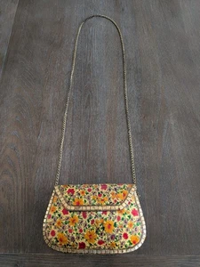 Antik Kraft Amoli Mosaic Metal Clutch Handbag w Gold Chain - Picture 1 of 9