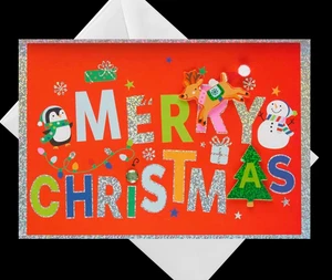 Frohe Weihnachten - handgefertigte strukturierte Weihnachtskarte mit Glitzerakzentuierung und Umschlag - Bild 1 von 4