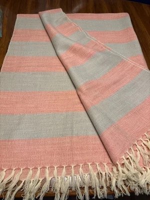Manta de lana a rayas Means Weave rosa gris 70x50" años 20 Foto 1 de 3