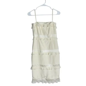 Escada 100% Silk Cocktail Dress Womens 34 Ivory Tiered Ruffle Sleeveless Wedding - Picture 1 of 10