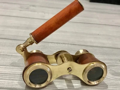 Brass Opera Glasses Red Leather Handle and Brass Fittings Binocular Gift - Image 1 of 4