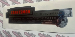 Sears Craftsman General Duty Motor 1/2Hp 1750 RPM Ball Bearing Replacement Decal - Bild 1 von 1