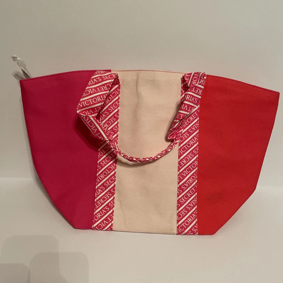 VICTORIA'S SECRET CANVAS COLORBLOCK TRAVEL TOTE BAG BEACH GYM PINK WHITE NWT - Image 1 of 1