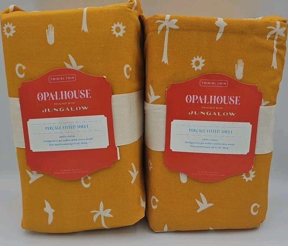 Opalhouse Jungalow Fitted Sheet Twin Mustard Yellow Cotton Percale