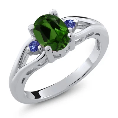 Anillo de plata de ley 925 tanzanita azul diopsido cromo verde ovalado de 1,28 quilates Foto 1 de 4
