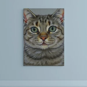 Cat Blue Eyes Black White Oil Painting Wall Art Animals Canvas Prints - Picture 1 of 2