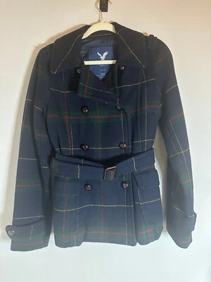 Chaquetón para mujer American Eagle Outfitters mezcla de lana a cuadros con cinturón M vintage Y2K Foto 1 de 4