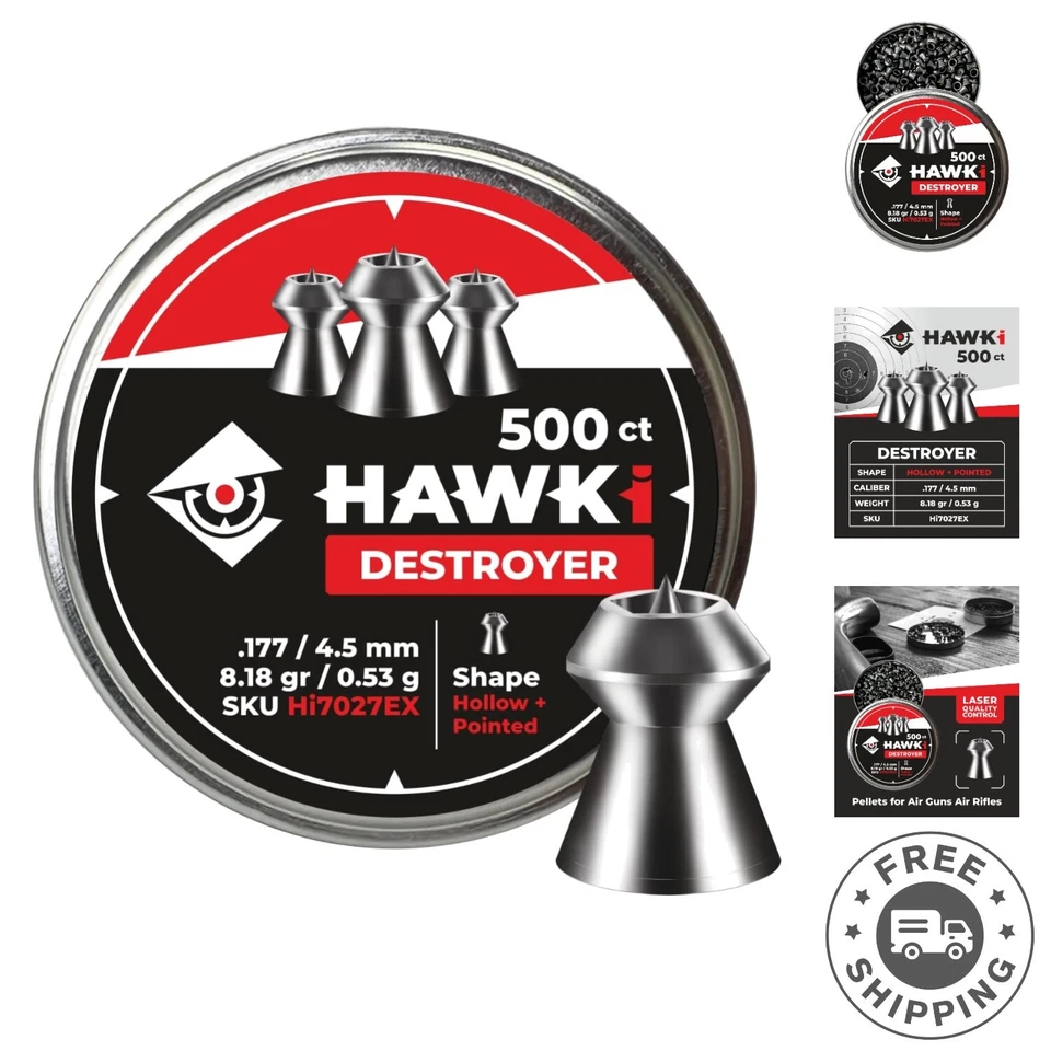 Airgun Pellets -.177/4.5mm Caliber (8.18 gr/0.53 g) 500 ct Hi7027EX Hollow ...