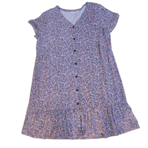 J. Jill Womens Floral Ruffled Hem Button Front Shirt Dress Pink Blue Size 2X - Picture 1 of 9
