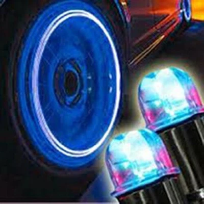 2 Tappi Di Valvola LED Luminoso Blu Metallo Automobile Moto Scooter Bici Nuovo - Immagine 1 di 4