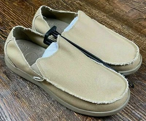 Hombres Crocs Original Santa Cruz Mocasines Lona Zapatos sin Cordones Caqui NUEVO - Imagen 1 de 9
