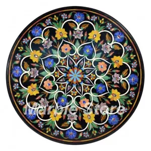 30" Black Marble Coffee Table Top Handmade Inlay Pietra Dura Art Home Furniture - Picture 1 of 1