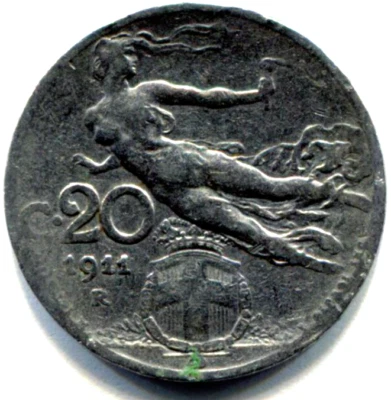 COIN, 1911 Kingdom of Italy 20c FLIGHT Pre-Fascist era KM44 made of nickel /C111 - Image 1 of 2