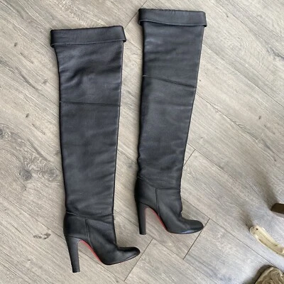 Christian Louboutin Thigh High Black Leather Boots, 38 - Image 1 of 4