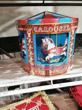 Giostra Carillon Carosello Cavalli Scatola Latta Vintage Biscottiera Portatutto