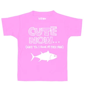 Cute Now... Wait 'Til I Hook My First Tuna Toddler Kids Cotton Fishing T-shirt - Picture 1 of 8
