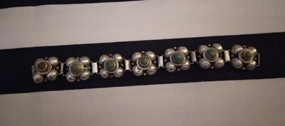 PULSERA VINTAGE MEXICANA PARRA PLATA ESTERLINA TURQUESA MÉXICO 7.5" Foto 1 de 4