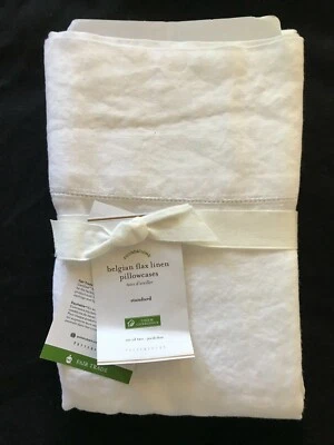 POTTERY BARN BELGIAN FLAX LINEN SET OF 2 STANDARD PILLOWCASES WHITE NEW WITH TAG - Image 1 of 3