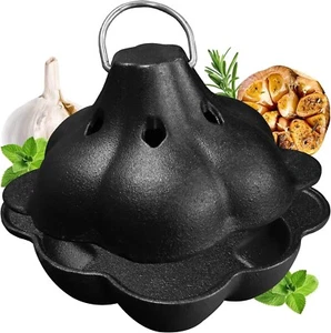 BOLVOUD Pre-Seasoned Cast Iron Garlic Roaster Bake & Serve Fresh Roasted Garlic - Picture 1 of 14