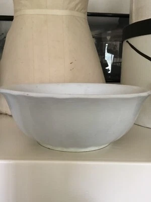 Vintage Antique Farmhouse White Ironstone Large Bowl Scallop Edge MEAKIN 10” - Image 1 of 4