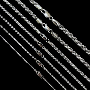 Real Solid 925 Silver W. Rhodium Finish Rope Chain 1.5-6mm Necklace Mens Ladies - Picture 1 of 23