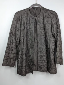 Eileen Fisher Womens P S Silk Brown Crinkle Lightweight Open Cardigan Jacket - Picture 1 of 10