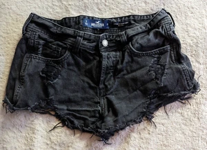 HOLLISTER Distressed Low Rise Boyfriend Jeans Denim Shorts Womens 7 w 28 Black - Picture 1 of 3