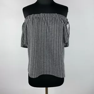 Soprano Womens M Multicolor Stripe Off The Shoulder Top Short Sleeve Tie Accents - Picture 1 of 10