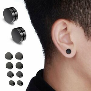 Men Women Stainless Steel Stud Earrings Magnetic Ear Plugs Non-Piercing Clip On