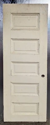 27.5"x79.5" Antique Vintage Old SOLID Wood Wooden Closet Interior Door 5 Panels - Image 1 of 3