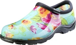 Pansy Print Turquoise Women's Sloggers Clogs Waterproof Garden Shoes - Picture 1 of 7